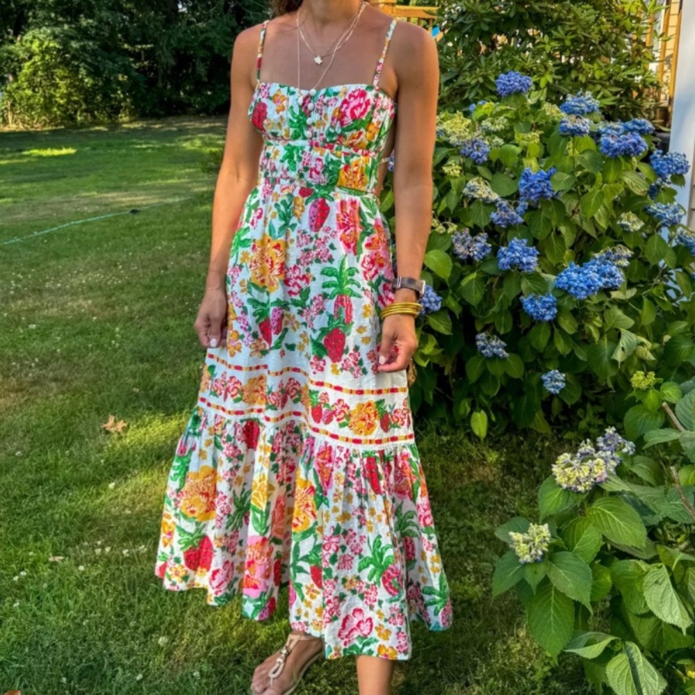 New FARM Rio Floral Sketch Midi Dress